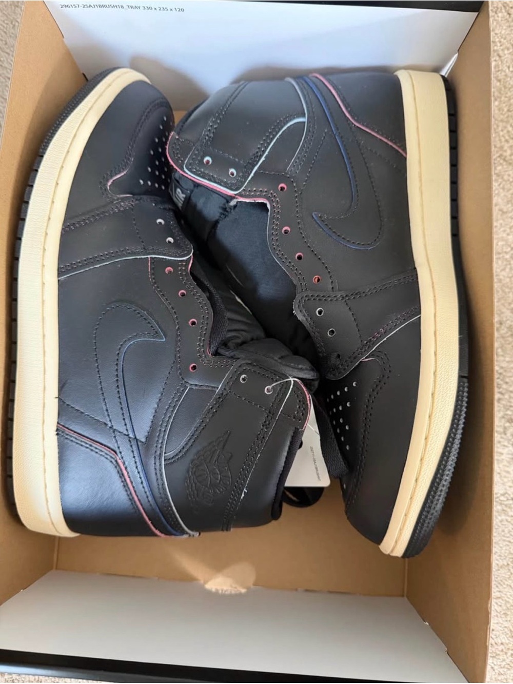 Jordan Men's High-Top Sneakers in Black with Pink & Blue Trim